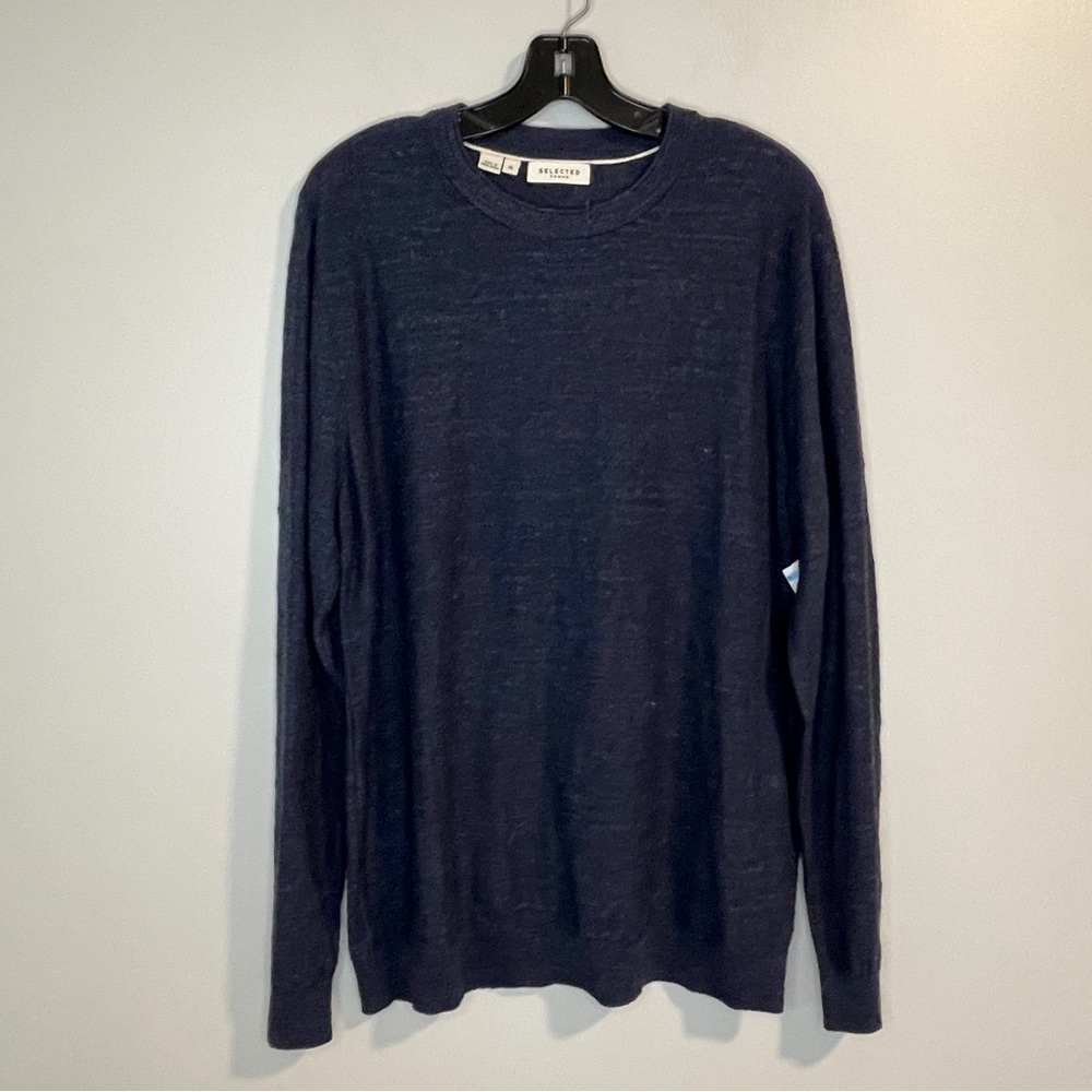Selected Homme Men’s Crewneck Blue Heather Cotton Blend XL